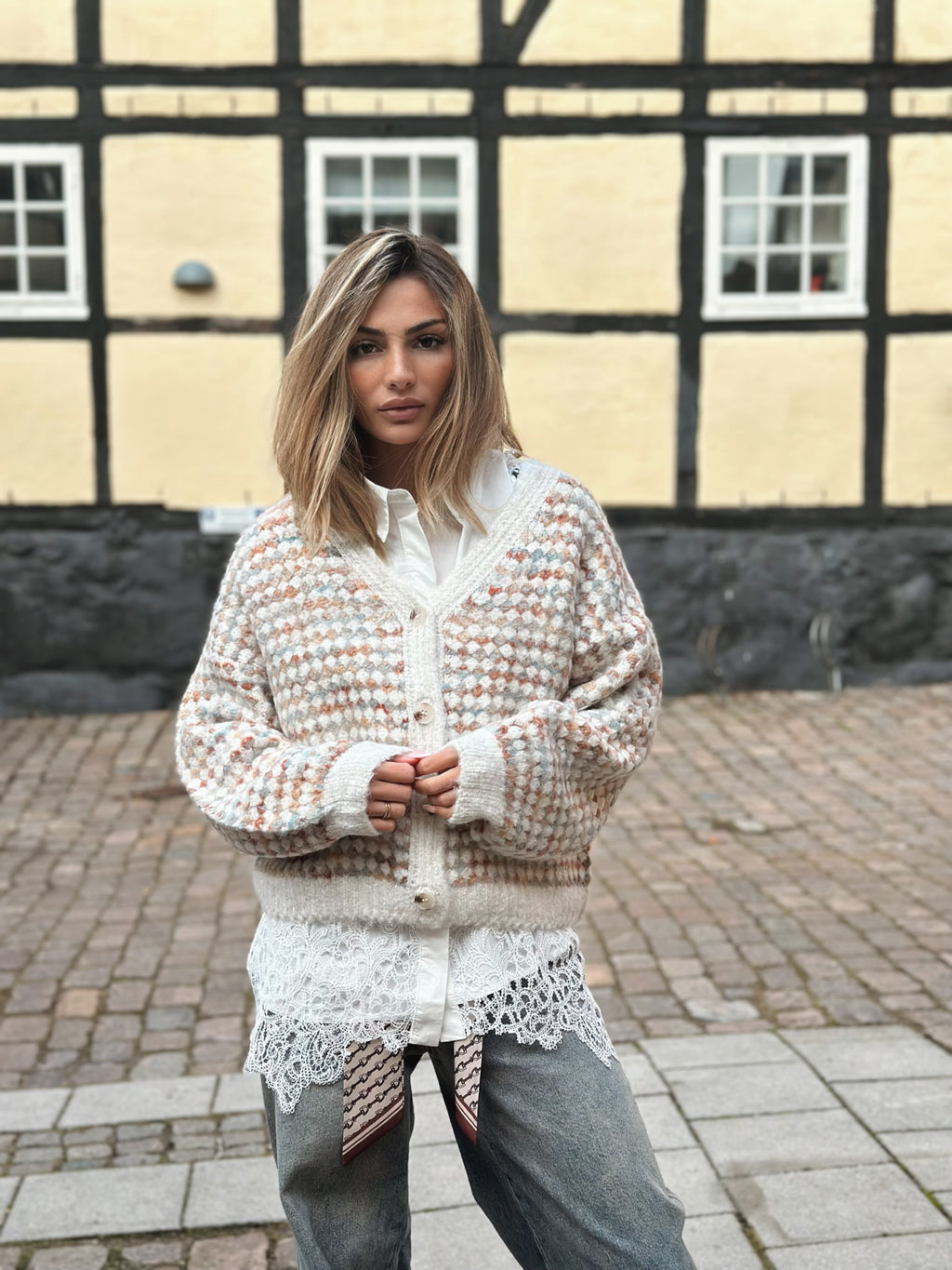 Stickad kofta med mönster – Made in Italy