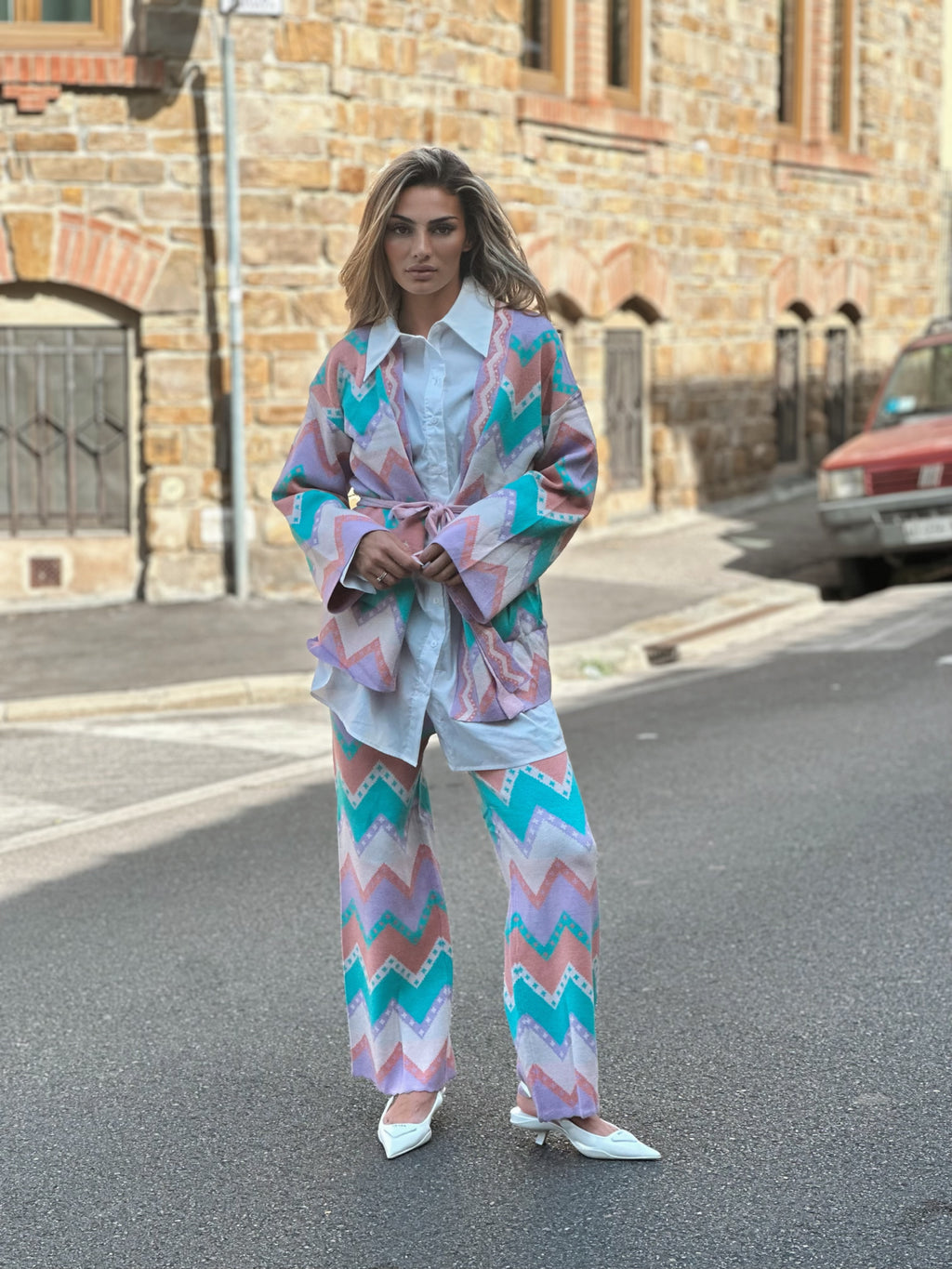 Zigzag knitted kimono