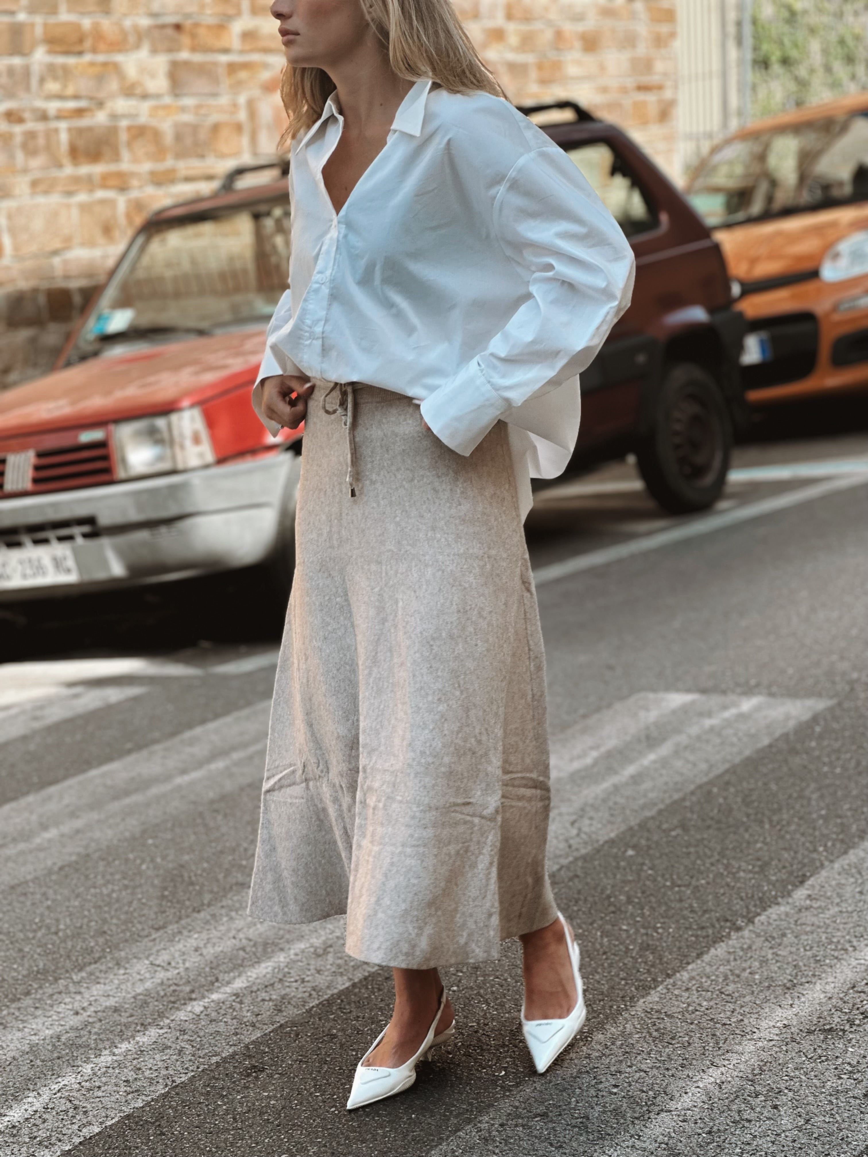 stickad kjol med dragsko