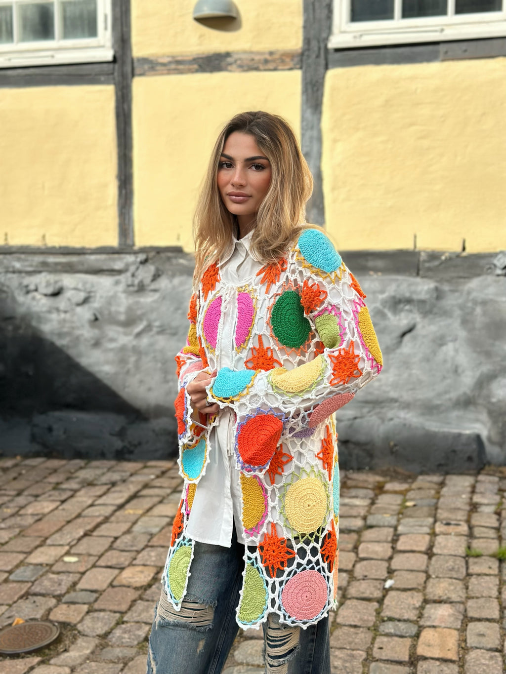 Färgglad virkad kofta – boho style