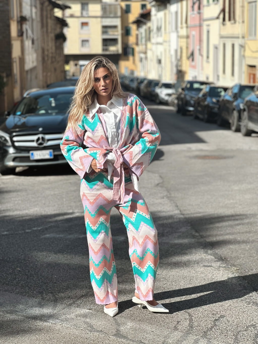 Zigzag knitted kimono