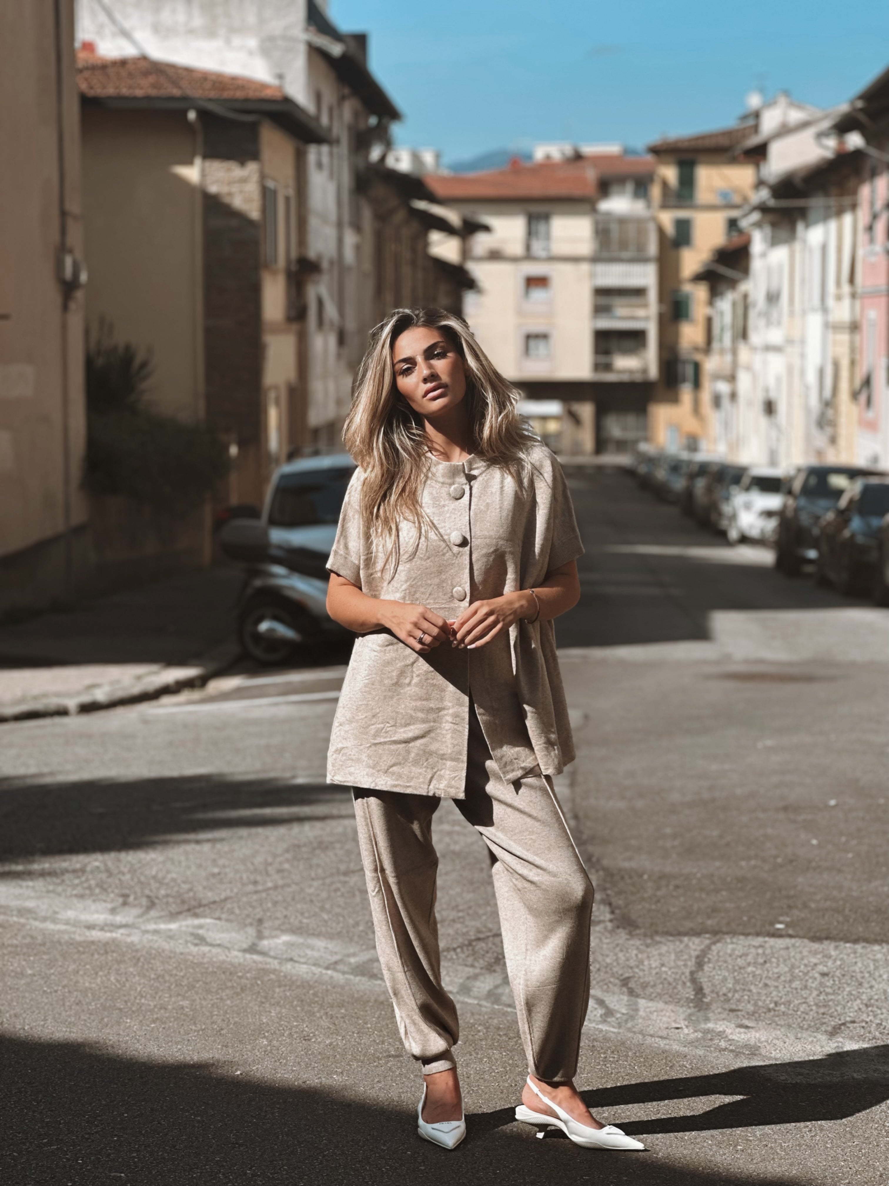 Matchande stickad byxa